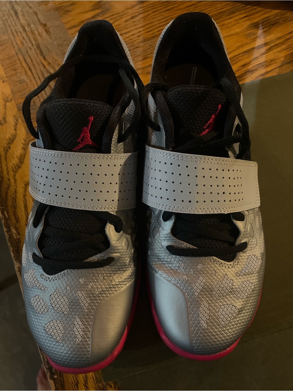 Jordan Kids Silver and Black Sneakers with Pink Jumpman